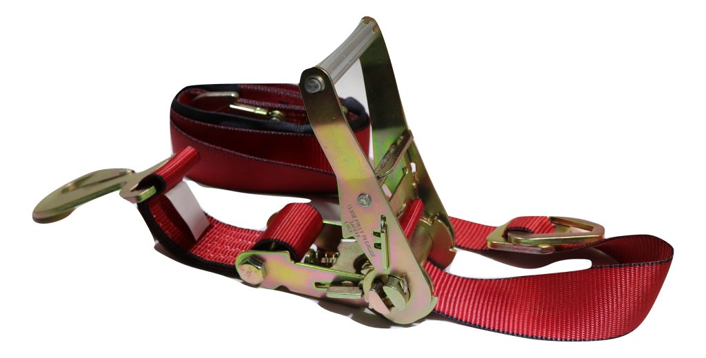 Qty 4 Axle Strap Tie Downs 24" Long & Qty 4 Ratchet Tow Straps Car Haulers | RED