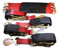 Qty 4 Axle Strap Tie Downs 24" Long & Qty 4 Ratchet Tow Straps Car Haulers | RED